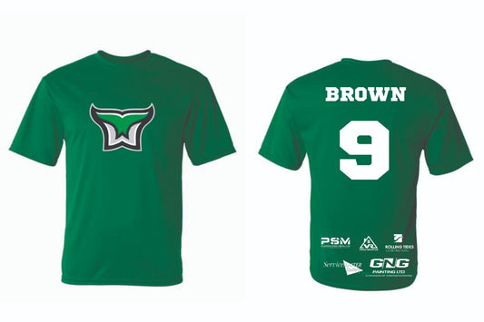 Custom JDF Kelly Green dry fit warm-up shirts